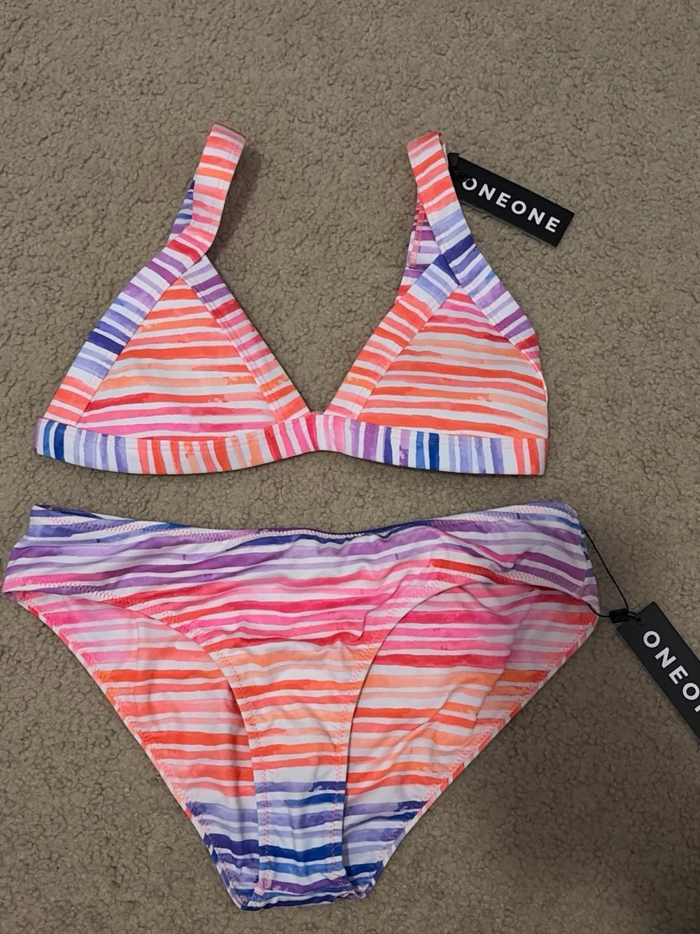 One One Swim Striped Bikini Swim Set